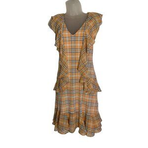 Michael Kors Women's Plaid Ruffle Dress V-Neck Sleeveless Size XXS Polyester
